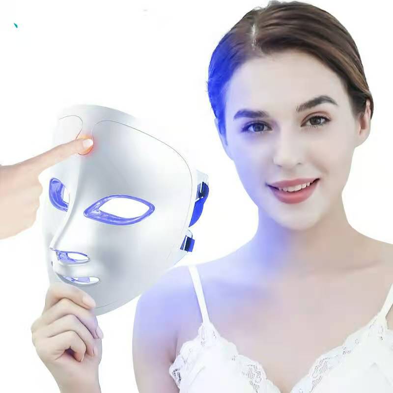 Terapia de luz de luz de cara de cara portátil de 7 colores para uso en el hogar, Terapia de luz LED Facial Skin Mask - Azul&Rojo para máscara de fotón de acné - Tecnología PDT de Corea para la reducción del acné